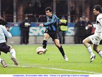 Campionato, 20 novembre 2005: Inter - Parma 2-0, gol di Figo e Inter in vantaggio